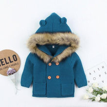 Load image into Gallery viewer, Modern Luxury Winter Warm Newborn Baby Boy Girl Knit Hooded Coat Fur Collar Jacket Clothes FOr Boys and Girls
