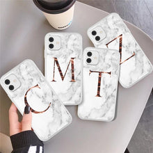 Load image into Gallery viewer, White A-Z Marble Texture Phone Cover For Iphone 12 Mini Soft Silicone Back Case Solid Name Phone Case Luxury Screen Camera Protection Shockproof Soft Cover
