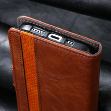 Load image into Gallery viewer, Luxury Leather Case For iPhone 13 11 12 14 Pro Max Mini Wallet Pocket Flip Case Cover Vintage Luxury Genuine Leather Fashion Business Classic Flip Case For Men
