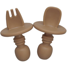 Load image into Gallery viewer, Big Baby Feeding Unique Spoon And Fork Set  Soft Silicone Feeding  Flatware  Safe Training Spoon For Baby Girls And Boys
