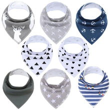 Load image into Gallery viewer, 8PCS/SET Comfortable Colorful 100% Organic Cotton Adjustable Snaps Bandana Saliva Bibs For Baby Boys &amp; Girls Kids
