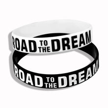将图片加载到图库查看器，New Trend Motivation "The Road to Dreams" "Never Give Up"  Inspirational Silicone Rubber Bracelet Elastic Band  Brecelet for Women and Men In Unisex Design
