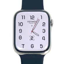 Load image into Gallery viewer, Hermes Apple Watch Series 7 GPS/ Cellular 45 mm - Stainless Steel - Black Silicone Watch Band
