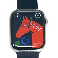 Load image into Gallery viewer, Hermes Apple Watch Series 7 GPS/ Cellular 41 mm - Stainless Steel - Black Silicone Watch Band
