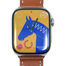 Load image into Gallery viewer, Hermes Apple Watch Series 7 GPS/ Cellular 45 mm - Stainless Steel - Brown Faux Leather Watch Band
