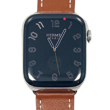 Load image into Gallery viewer, Hermes Apple Watch Series 7 GPS/ Cellular 45 mm - Stainless Steel - Brown Faux Leather Watch Band
