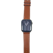 Load image into Gallery viewer, Hermes Apple Watch Series 7 GPS/ Cellular 45 mm - Stainless Steel - Brown Faux Leather Watch Band
