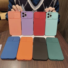 Load image into Gallery viewer, Sliding Lens Protective Silicone Case For iPhone 11 Pro Max Mini 12 Pro 13 Push Cover iphone Slide Camera Cover Case with Camera Lens Protector Cover Silicone Bumper Slim Phone Cover Compatible with iPhone
