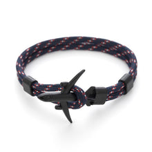 Load image into Gallery viewer, Elegant Modern Fashion Black Anchor Luxury Bracelets For Men And Women Charm Rope Chain Couple Bracelet Metal Airplane Leather Hooks Homme Jewelry
