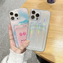 Load image into Gallery viewer, Unique Gradient Women Love Wallet Card Holder Clear Soft Case For iPhone 13 11 12 Pro Max Beautiful Colors Transparent Cover Drop Protection Transparent Phone Cover

