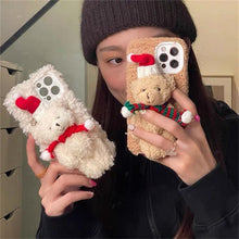 Load image into Gallery viewer, Cute Fluffy Santa 3D Teddy Bear Plush Christmas Case For Iphone 13 12 11 Pro Xs Max X Xr 7 8 Plus Se3 Shockproof Soft Cover  Super Soft Winter Warm Funny Rabbit Ears Faux Fur Plush Fluffy Cover
