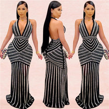 Load image into Gallery viewer, Wholesale Long Sleeve v Neck Rhinestone Party Dress Black Maxi Dress Women Evening Dresses
