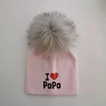 将图片加载到图库查看器，Newborn Cotton Hats Baby Pom Pom Childre Infant Hats For BabY Boys and Girls Wth Printed "I love mama " and " Design
