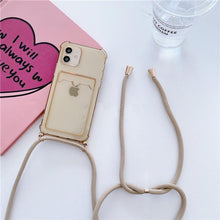 Load image into Gallery viewer, Transparent Wallet Case for iPhone 13 12 11 Pro Xs Max Shockproof Card Crossbody Lanyard Rope Strap Cover Transparent Soft Case Necklace Phone Cover Colorful Case &amp; Adjustable Strap
