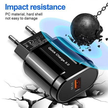 Load image into Gallery viewer, Fast Portable Quick 3.0 USB Charging Powerful Charger EU US Wall Mobile Phone Charger Adapter
