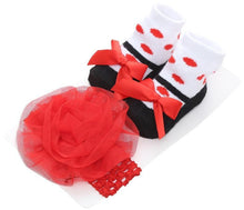 Load image into Gallery viewer, Baby Newborn Solid Color Lace Baby Bowknot Socks &amp; Princess Cute Baby Socks Hair Band Set FOr Girls Baby In Modern Design
