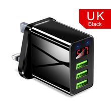 Load image into Gallery viewer, 3 Ports Black USB Charger EU US Plug LED Display 3.1A Fast Charging Smart Mobile Phone Charger
