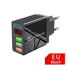 Load image into Gallery viewer, Modern Black White Quick Charge 3.0 USB Charger 5V 3A Digital Display Fast Charging Wall Phone Charger

