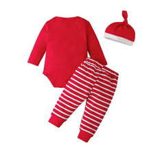 将图片加载到图库查看器，Christmas Baby Set Unisex 3PCS Cotton Bodysuits Pants Hat Full Sleeve Print Baby Clothes For Christmas For Girls And Girls
