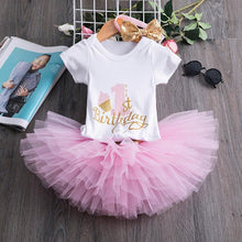 Load image into Gallery viewer, Luxury Modern Baby Girl First 1st Birthday Party Dress Cute Pink Tutu Cake Outfits For Birthday Party with Big Bow And Unicorn Design
