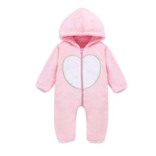 Load image into Gallery viewer, New Trend Cozy Warm Winter Newborn Zipper Heart Fleece Climbing Hooded Romper Baby Suit Outwear Jumpsuit For Baby Boys And Girls
