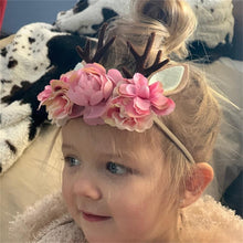 Load image into Gallery viewer, Luxury Christmas Antler Baby Girl Headbands Hair Accessories Xmas Deer Ear Flower Crown Hairband for Newborn Baby
