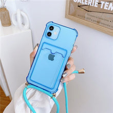 Load image into Gallery viewer, Transparent Wallet Case for iPhone 13 12 11 Pro Xs Max Shockproof Card Crossbody Lanyard Rope Strap Cover Transparent Soft Case Necklace Phone Cover Colorful Case &amp; Adjustable Strap
