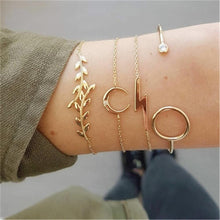 Load image into Gallery viewer, Fashion Bohemia Leaf Round Knot Cuff Bangle Gold Chain Charm Bracelet  for Women Simple Geometric Bracelets Luxury Jewelry
