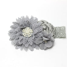 将图片加载到图库查看器，Luxury Modern Handmade Flower Headband Newborn Infant Pearl Flowers With Lace wide Headbands Bebes Hair Accessories Bow
