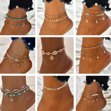 Load image into Gallery viewer, Gold Metal Shell Coconut Tree Female Anklets Barefoot Sandals Foot Summer Double Layers  Foot  Bracelets Leg Jewelry
