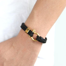 将图片加载到图库查看器，New Fashion Stainless Steel Bracelet Men Punk Genuine Leather Bracelets &amp; Bangles Charm Jewelry Anchor Style
