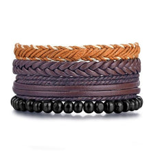Load image into Gallery viewer, Vintage Black Bead Bracelets For Men Fashion Hollow Triangle Leather Bracelet &amp; Bangles Multilayer Wide Wrap Jewelry For Men and Women
