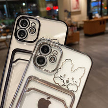 将图片加载到图库查看器，Ultra-light Transparent Photo Card Pocket Wallet Case For iPhone 13 11 12 14 Pro Max XS XR X 8 7 6S Plus Plating Cute Bear Rabbit Soft Phone Cover Cute Case with Card Holder Soft Cover
