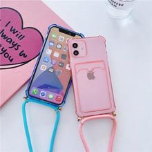 Load image into Gallery viewer, Transparent Wallet Case for iPhone 13 12 11 Pro Xs Max Shockproof Card Crossbody Lanyard Rope Strap Cover Transparent Soft Case Necklace Phone Cover Colorful Case &amp; Adjustable Strap
