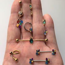 Load image into Gallery viewer, Clear Gem Rose Gold Tone Christmas Lights Holiday Dangle Belly Ring
