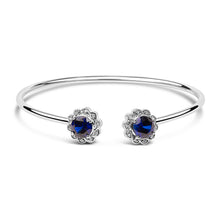 Load image into Gallery viewer, Sterling Silver Diamond Accent Created Blue Sapphire Floral Design Bangle Bracelet
