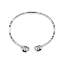 Load image into Gallery viewer, Sterling Silver Diamond Accent Created Blue Sapphire Floral Design Bangle Bracelet
