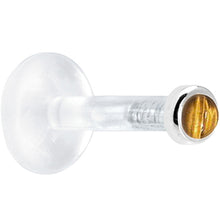 Load image into Gallery viewer, Solid 14K White Gold 2mm Genuine Tiger Eye Bioplast Push in Labret
