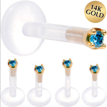 Load image into Gallery viewer, Solid 14K Yellow Gold 1.5mm Genuine Blue Diamond Bioplast Push in Labret

