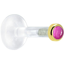 Load image into Gallery viewer, Solid 14K Yellow Gold 2mm Genuine Pink Tourmaline Bioplast Push in Labret
