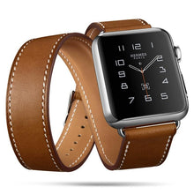 将图片加载到图库查看器，Modern Long Soft Leather Strap Luxury Metal MEn and Women WatchDouble Tour Bracelet Strap for Smart Watch In Luxury Vintage Design
