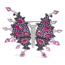将图片加载到图库查看器，18K White Gold 1.00 Cttw Diamond, Ruby  Sapphire, and Amethyst Mixed Gemstone Butterfly Brooch Pin (G-H Color, VS1-VS2 Clarity)
