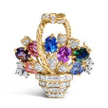 Load image into Gallery viewer, 18K Yellow Gold 1 1/10 Cttw Diamond and Mixed Gemstone Floral Bouquet Pendant and Brooch Pin (G-H Color, VS1-VS2 Clarity)
