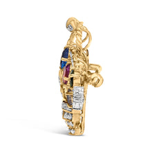 Load image into Gallery viewer, 18K Yellow Gold 1 1/10 Cttw Diamond and Mixed Gemstone Floral Bouquet Pendant and Brooch Pin (G-H Color, VS1-VS2 Clarity)
