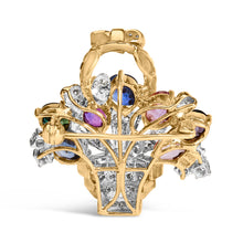 Load image into Gallery viewer, 18K Yellow Gold 1 1/10 Cttw Diamond and Mixed Gemstone Floral Bouquet Pendant and Brooch Pin (G-H Color, VS1-VS2 Clarity)
