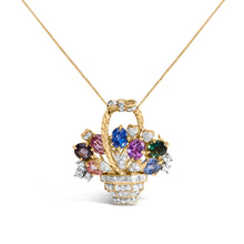 Load image into Gallery viewer, 18K Yellow Gold 1 1/10 Cttw Diamond and Mixed Gemstone Floral Bouquet Pendant and Brooch Pin (G-H Color, VS1-VS2 Clarity)
