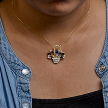 Load image into Gallery viewer, 18K Yellow Gold 1 1/10 Cttw Diamond and Mixed Gemstone Floral Bouquet Pendant and Brooch Pin (G-H Color, VS1-VS2 Clarity)
