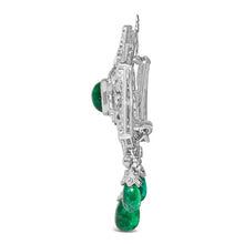Load image into Gallery viewer, 18K 2 3/4 Cttw Diamond and Emerald Dangle Art Deco Shield Brooch Pin Pendant (G-H Color, VS1-VS2 Clarity) CHAIN NOT INCLUDED
