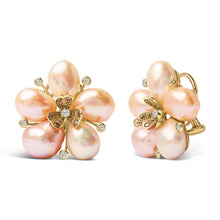 Load image into Gallery viewer, 18K Rose Gold 3/8 Cttw Diamond and Freshwater Pearl Blossom Stud Earrings
