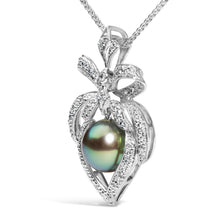 Load image into Gallery viewer, 18K 3/4 Cttw Diamond and 12.5 MM Cultured Black Tahitian Pearl Heart Pendant Necklace (G-H Color, SI1-SI2 Clarity) - 18" Inches
